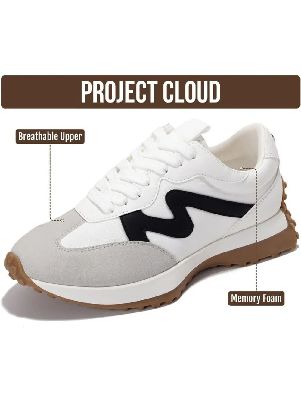 Women's White Multi Lightweight Trendy Lace Up Memory Foam Insole Sneakers